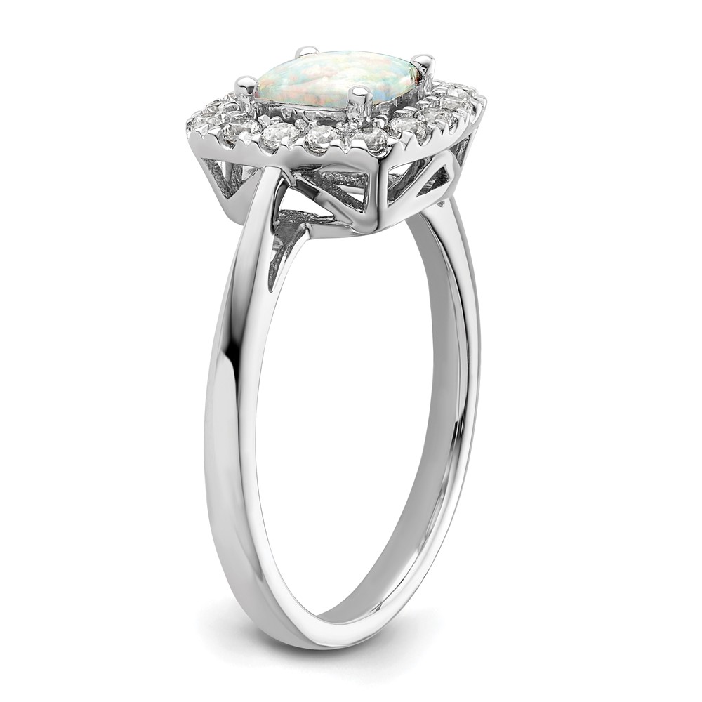 14k White Gold 1/4 carat Lab Grown Diamond VS/SI+ G+ October Birthstone Lab Created Opal Halo Ring (RM9037-COP-028-WLG)