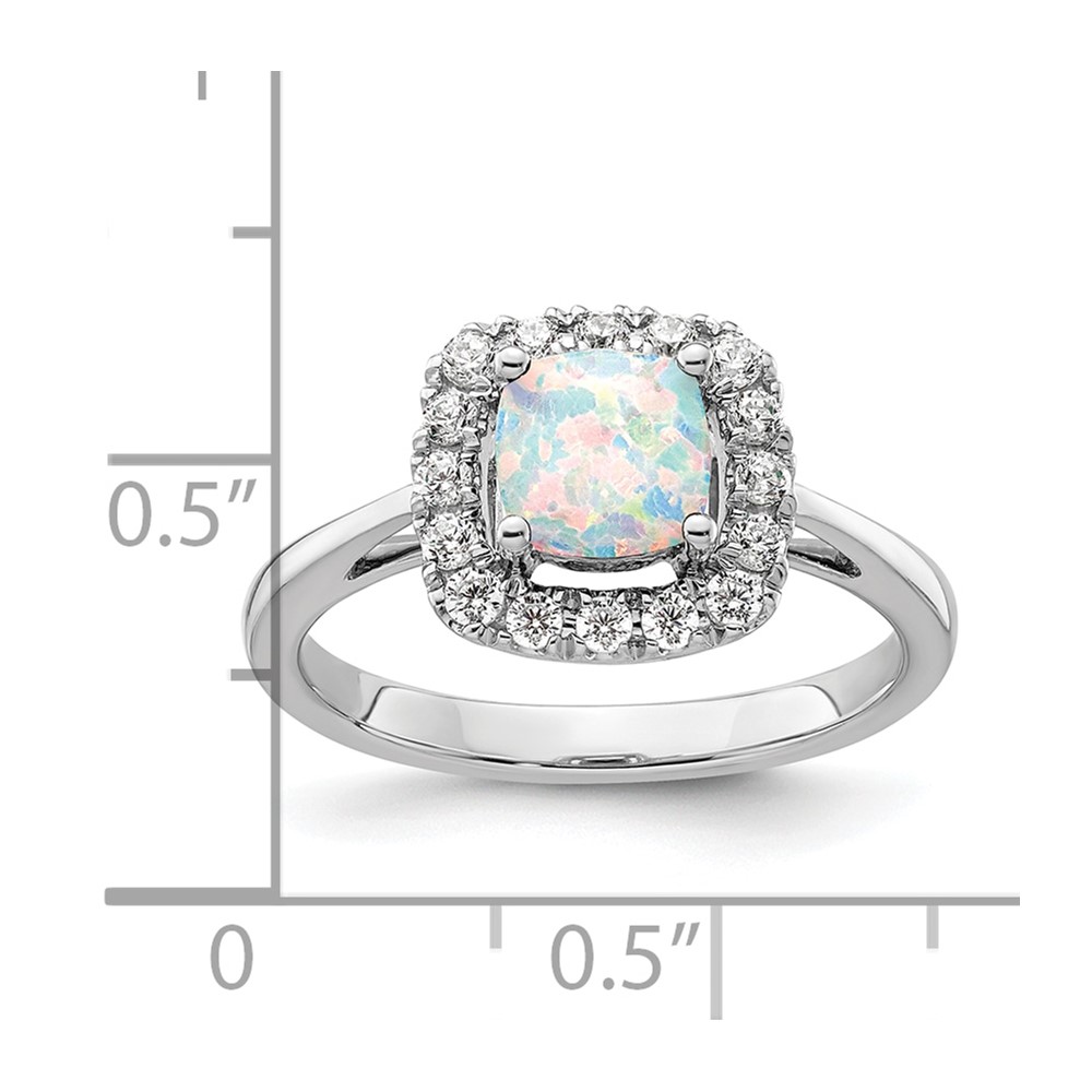 14k White Gold 1/4 carat Lab Grown Diamond VS/SI+ G+ October Birthstone Lab Created Opal Halo Ring (RM9037-COP-028-WLG)