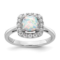 14K White Gold 0.25 Carat Lab Grown Diamond VS SI+ G+ October Birthstone Lab Created Opal Halo Ring view 1