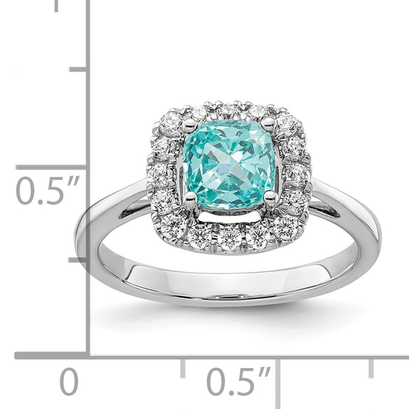 Pure Serenity 14k White Gold 1/4 carat Lab Grown Diamond VS/SI+ G+ and Halo Lab Created Paraiba Ring