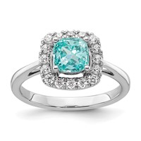 Pure Serenity 14K White Gold 0.25 Carat Lab Grown Diamond VS SI+ G+ and Halo Lab Created Paraiba Ring view 1