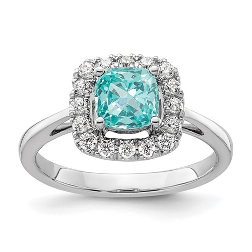 Pure Serenity 14K White Gold 0.25 Carat Lab Grown Diamond VS SI+ G+ and Halo Lab Created Paraiba Ring