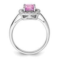 14K White Gold 0.25 Carat Lab Grown Diamond VS SI+ G+ October Birthstone Lab Created Pink Sapphire Halo Ring view 2