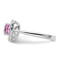 14K White Gold 0.25 Carat Lab Grown Diamond VS SI+ G+ October Birthstone Lab Created Pink Sapphire Halo Ring view 3