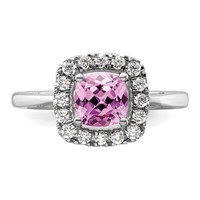 14K White Gold 0.25 Carat Lab Grown Diamond VS SI+ G+ October Birthstone Lab Created Pink Sapphire Halo Ring view 4