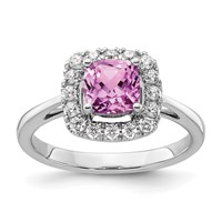 14K White Gold 0.25 Carat Lab Grown Diamond VS SI+ G+ October Birthstone Lab Created Pink Sapphire Halo Ring view 1