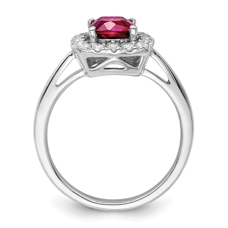 14k White Gold 1/4 carat Lab Grown Diamond VS/SI+ G+ July Birthstone Lab Created Ruby Halo Ring
