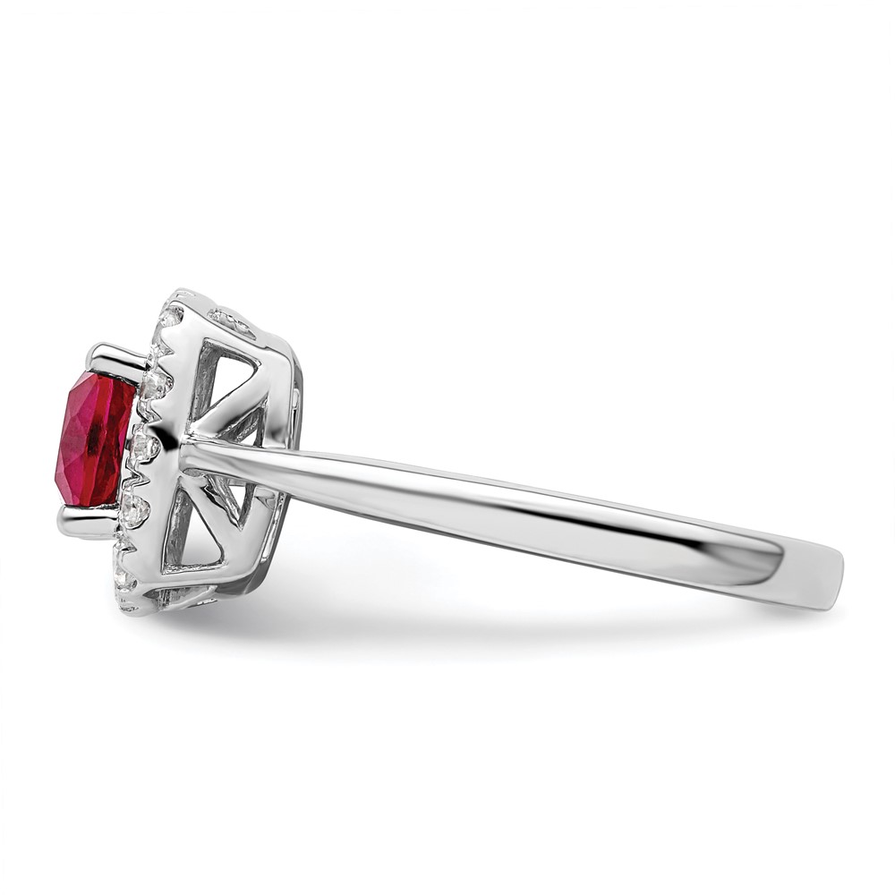 14k White Gold 1/4 carat Lab Grown Diamond VS/SI+ G+ July Birthstone Lab Created Ruby Halo Ring (RM9037-CRU-028-WLG)