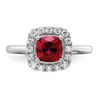 14K White Gold 0.25 Carat Lab Grown Diamond VS SI+ G+ July Birthstone Lab Created Ruby Halo Ring view 4