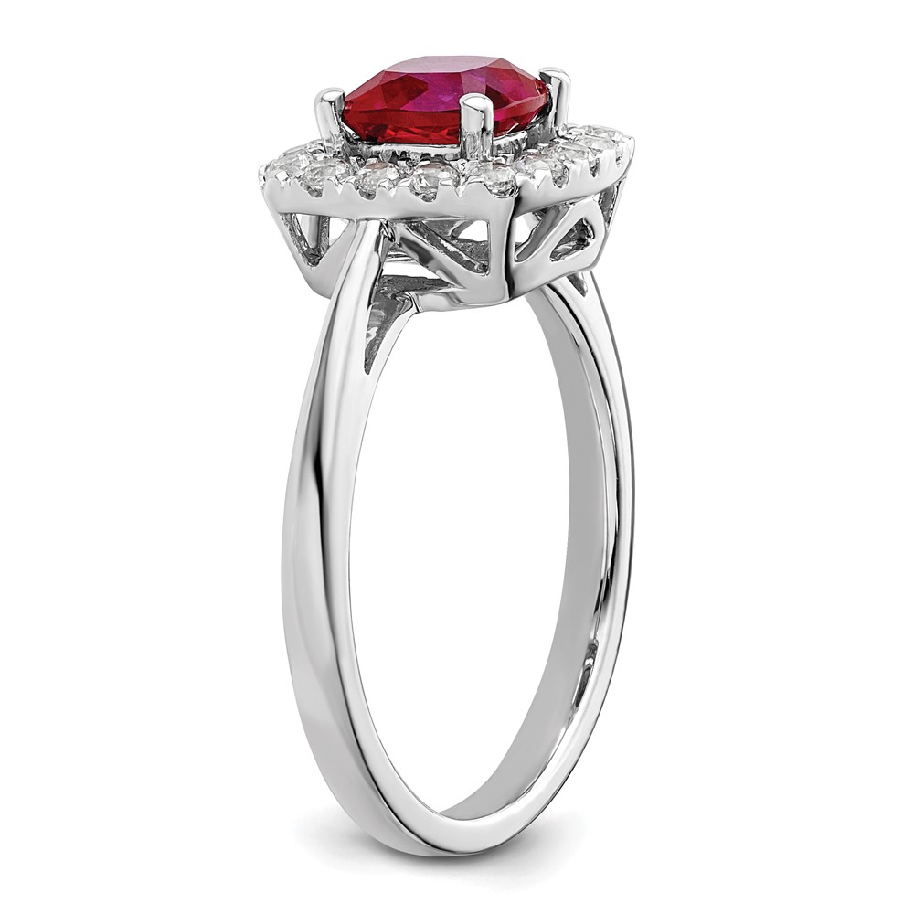 14k White Gold 1/4 carat Lab Grown Diamond VS/SI+ G+ July Birthstone Lab Created Ruby Halo Ring (RM9037-CRU-028-WLG)