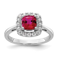 14K White Gold 0.25 Carat Lab Grown Diamond VS SI+ G+ July Birthstone Lab Created Ruby Halo Ring view 1