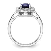 14K White Gold 0.25 Carat Lab Grown Diamond VS SI+ G+ September Birthstone Lab Created Blue Sapphire Halo Ring view 2