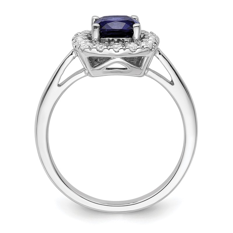 14k White Gold 1/4 carat Lab Grown Diamond VS/SI+ G+ September Birthstone Lab Created Blue Sapphire Halo Ring