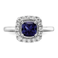14K White Gold 0.25 Carat Lab Grown Diamond VS SI+ G+ September Birthstone Lab Created Blue Sapphire Halo Ring view 4