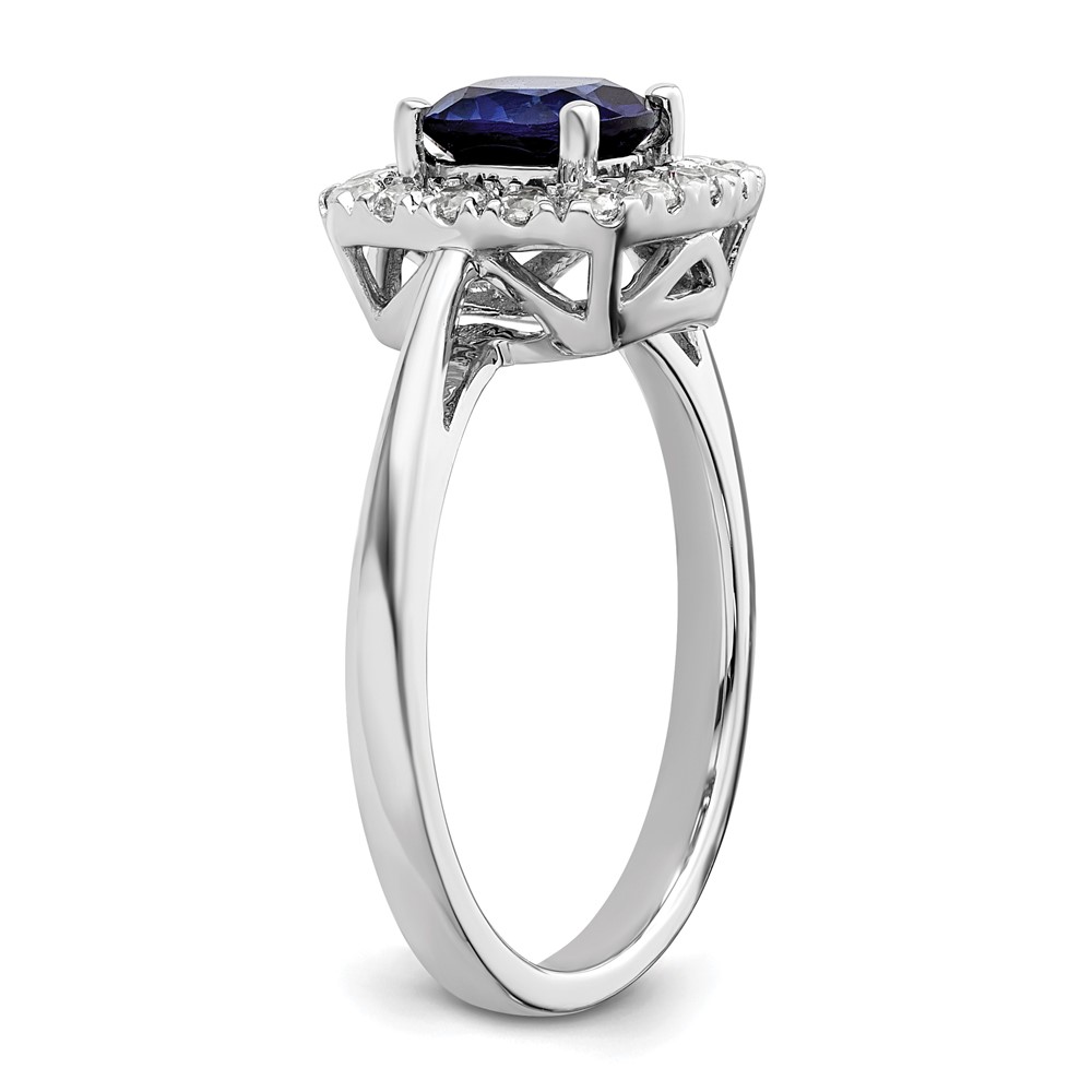 14k White Gold 1/4 carat Lab Grown Diamond VS/SI+ G+ September Birthstone Lab Created Blue Sapphire Halo Ring (RM9037-CSA-028-WLG)