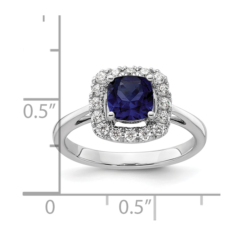 14k White Gold 1/4 carat Lab Grown Diamond VS/SI+ G+ September Birthstone Lab Created Blue Sapphire Halo Ring (RM9037-CSA-028-WLG)