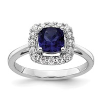 14K White Gold 0.25 Carat Lab Grown Diamond VS SI+ G+ September Birthstone Lab Created Blue Sapphire Halo Ring view 1