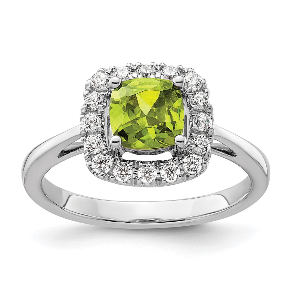 14K White Gold 0.25 Carat Lab Grown Diamond VS SI+ G+ August Birthstone Peridot Halo Ring