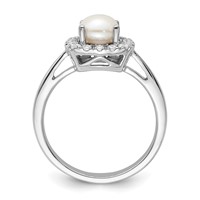 14K White Gold 0.25 Carat Lab Grown Diamond VS SI+ G+ June Birthstone Freshwater Cultered Pearl Halo Ring view 2