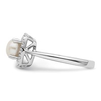 14K White Gold 0.25 Carat Lab Grown Diamond VS SI+ G+ June Birthstone Freshwater Cultered Pearl Halo Ring view 3