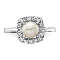 14K White Gold 0.25 Carat Lab Grown Diamond VS SI+ G+ June Birthstone Freshwater Cultered Pearl Halo Ring view 4