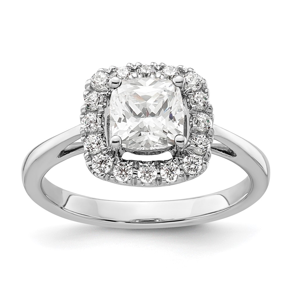 14K White Gold 0.25 Carat Lab Grown Diamond VS SI+ G+ April Birthstone White Sapphire Halo Ring