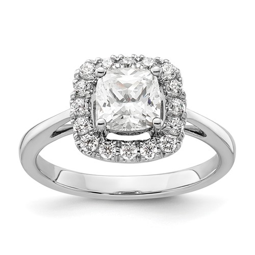 14K White Gold 0.25 Carat Lab Grown Diamond VS SI+ G+ April Birthstone White Sapphire Halo Ring