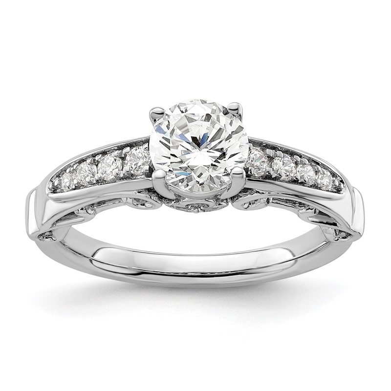 14k White Gold 1/4 carat Lab Grown Diamond VS/SI+ G+ 1 carat Center Round Semi Mount Channel Set Shared Prong Engagement Ring