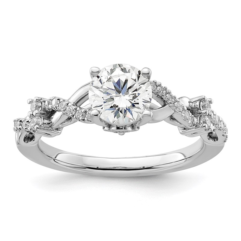 14k White Gold 1/4 carat Lab Grown Diamond VS/SI+ G+ 1 carat Center Round Semi Mount Bypass Engagement Ring