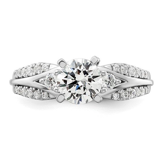 14k White Gold 3/8 carat Lab Grown Diamond VS/SI+ G+ 1 carat Center Round Semi Mount Shared Prong Engagement Ring