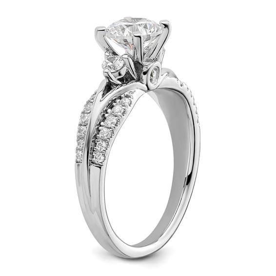 14k White Gold 3/8 carat Lab Grown Diamond VS/SI+ G+ 1 carat Center Round Semi Mount Shared Prong Engagement Ring