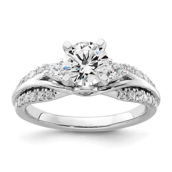 14k White Gold 3/8 carat Lab Grown Diamond VS/SI+ G+ 1 carat Center Round Semi Mount Shared Prong Engagement Ring