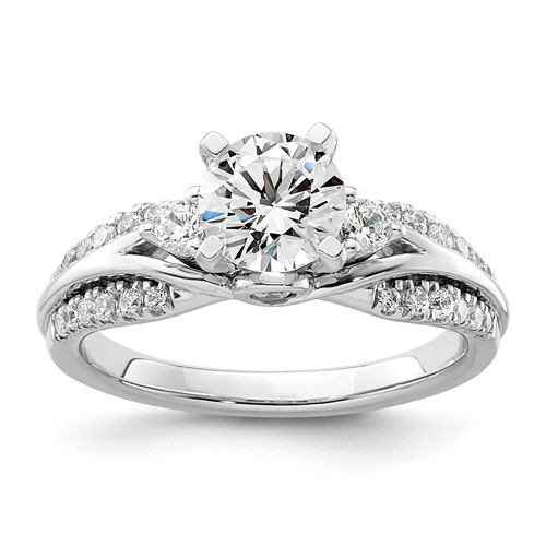 14K White Gold 0.38 Carat Lab Grown Diamond VS SI+ G+ 1 Carat Center Round Semi Mount Shared Prong Engagement Ring