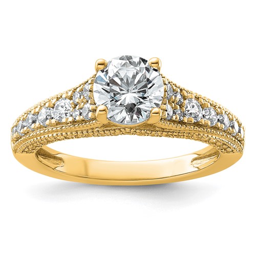 14K Yellow Gold 1.62 Carat Lab Grown Diamond VS+ F+ Round Complete Engagement Ring