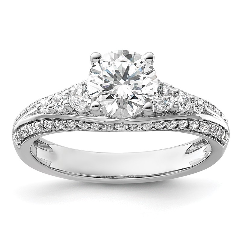 14k White Gold 1/2 carat Lab Grown Diamond VS/SI+ G+ 1 carat Center Round Semi Mount Channel Set Shared Prong Engagement Ring