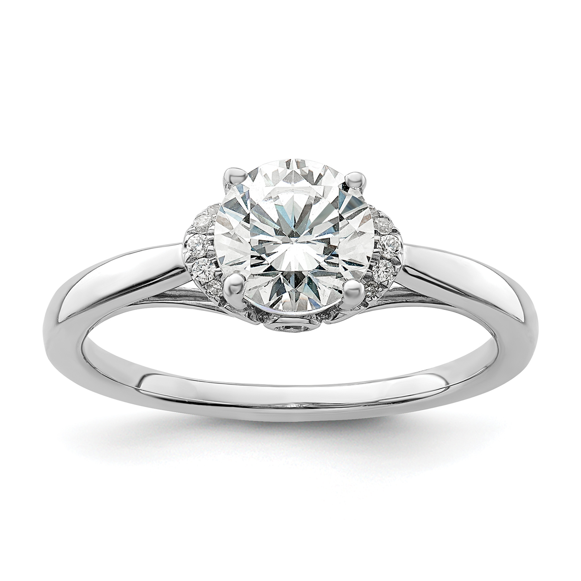 14k White Gold 1/20 carat Lab Grown Diamond VS/SI+ G+ 1 carat center Round Semi Mount Solitaire Engagement Ring (RM9079E-100-WLG)