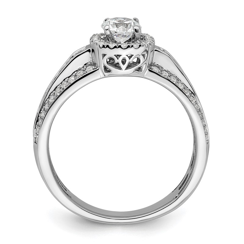 14k White Gold 5/8 carat Lab Grown Diamond VS/SI+ G+ 1/2 carat Center Round Semi Mount Halo Engagement Ring