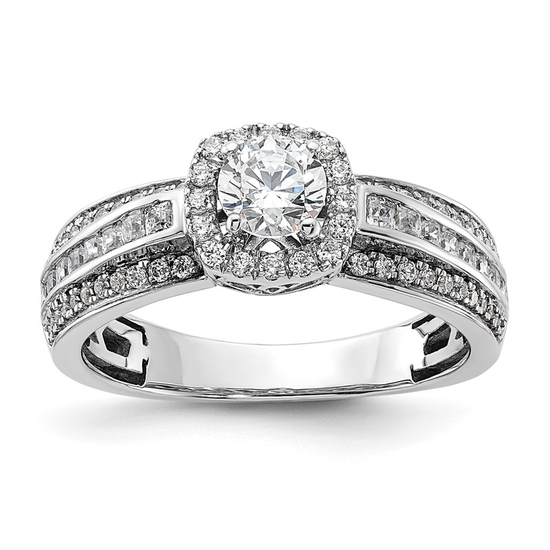 14k White Gold 5/8 carat Lab Grown Diamond VS/SI+ G+ 1/2 carat Center Round Semi Mount Halo Engagement Ring