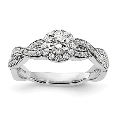 10K White Gold 0.75 Carat Lab Grown Diamond VS SI+ G+ Round Complete Fancy Halo Engagement Ring