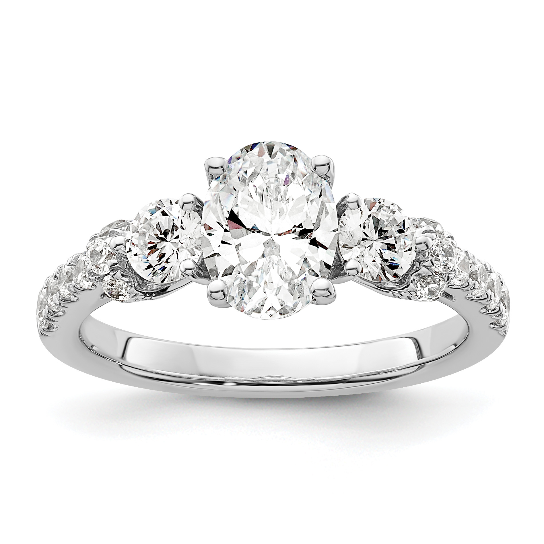 14k White Gold 3/4 carat Lab Grown Diamond VS/SI+ G+ 1 carat Center Oval Semi Mount Engagement Ring (RM9082E-100-WLG)