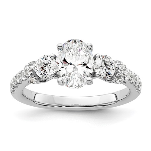 14K White Gold 0.75 Carat Lab Grown Diamond VS SI+ G+ 1 Carat Center Oval Semi Mount Engagement Ring