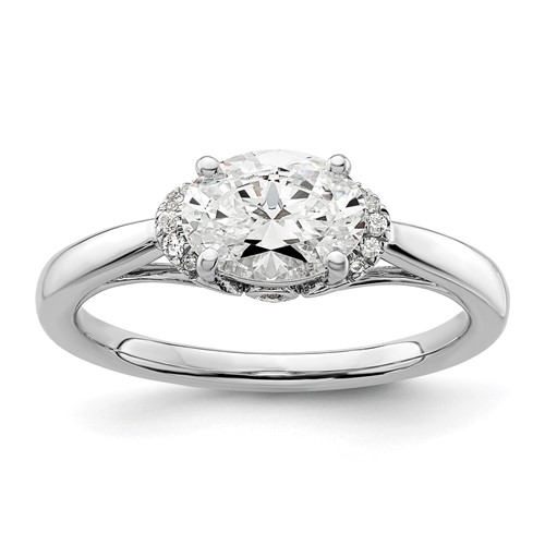 14K White Gold 0.05 Carat Lab Grown Diamond VS SI+ G+ 1 Carat Center East-West Oval Semi Mount Engagement Ring