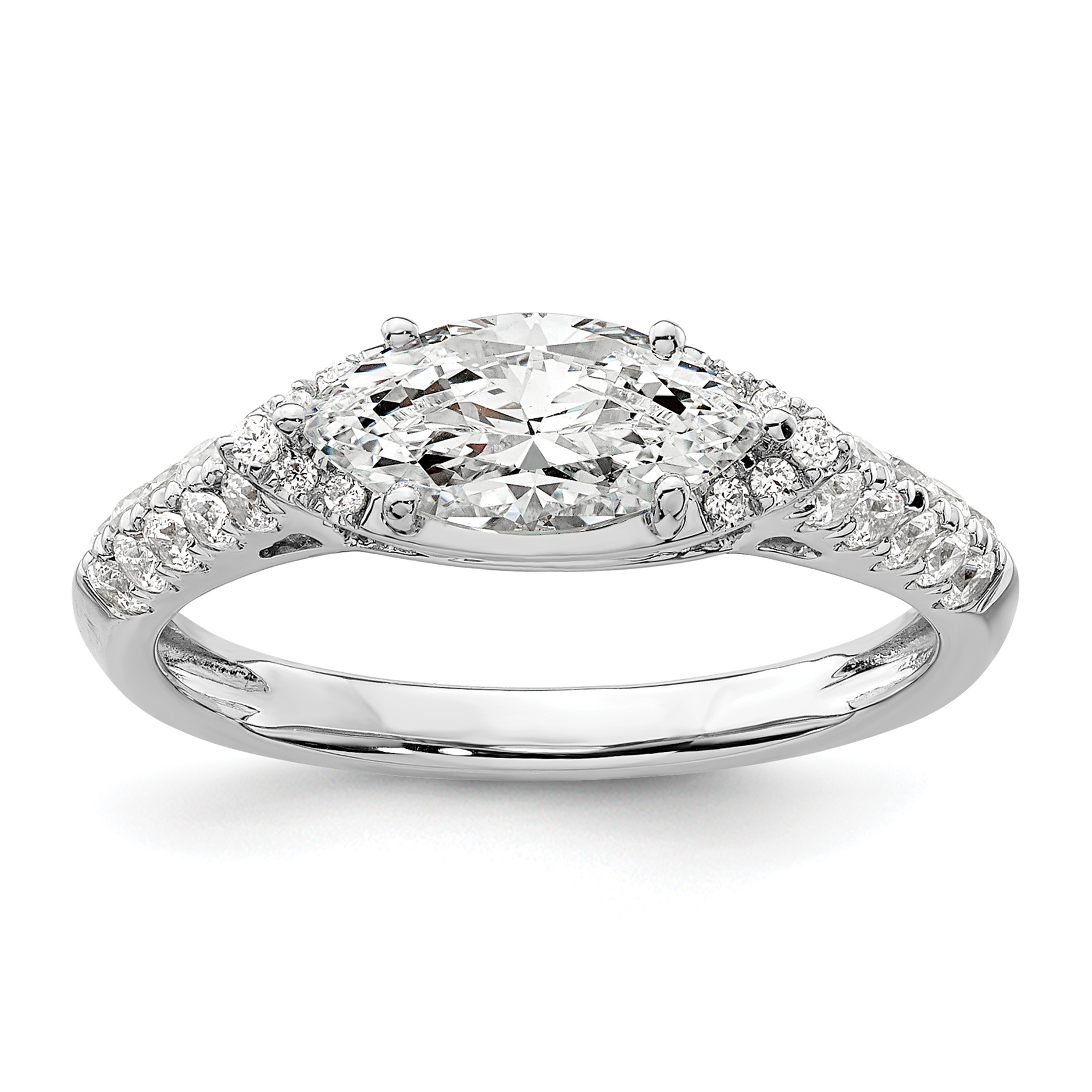 14k White Gold 1/3 carat Lab Grown Diamond VS/SI+ G+ 1 carat Center East-West Marquise Semi Mount Engagement Ring (RM9086E-100-WLG)