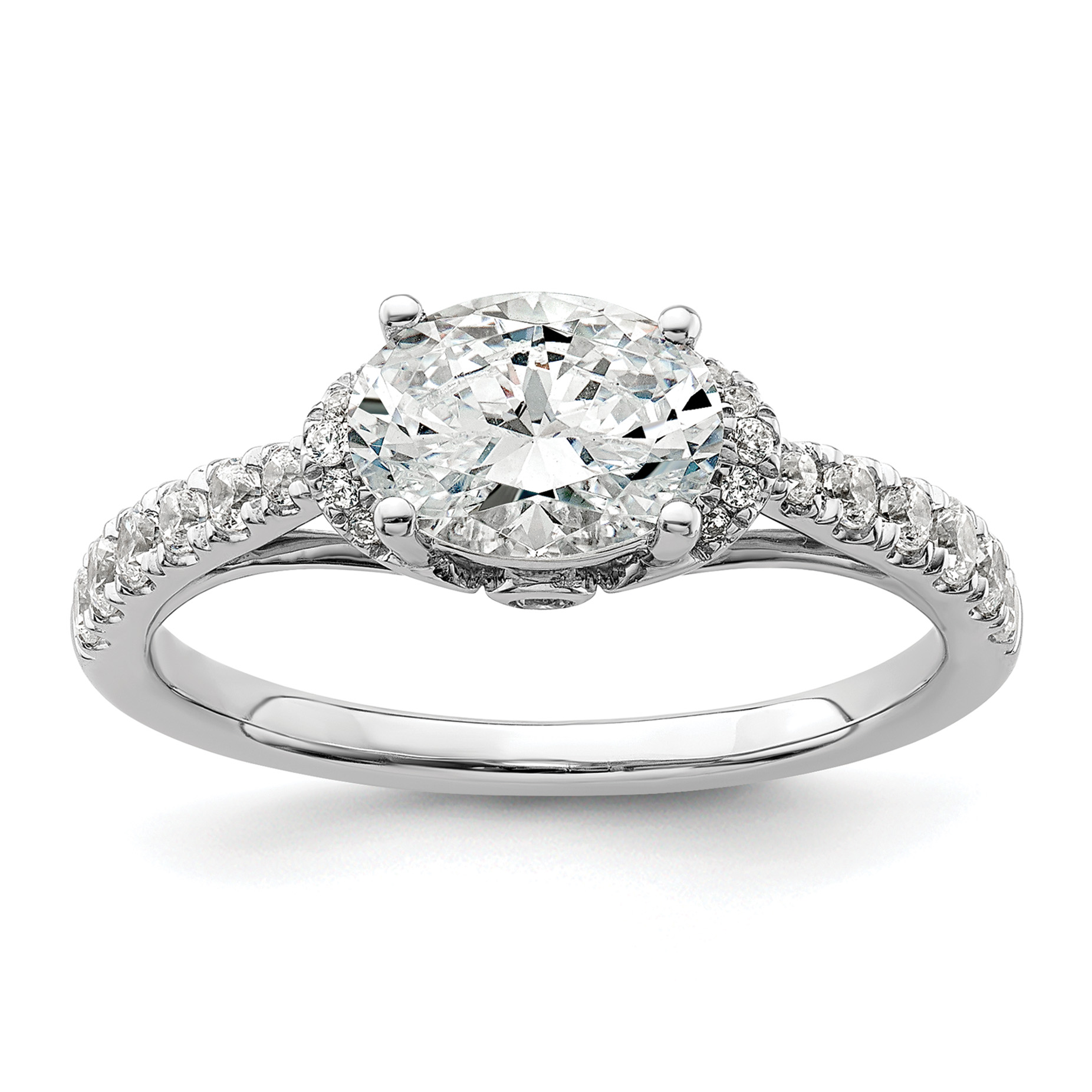 14k White Gold 1/3 carat Lab Grown Diamond VS/SI+ G+ 1 carat East-West Oval Center Semi Mount Engagement Ring (RM9088E-100-WLG)
