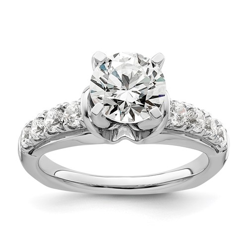 14K White Gold 0.50 Carat Lab Grown Diamond VS SI+ G+ 1.50 Carat Center Round Semi Mount Shared Prong Engagement Ring