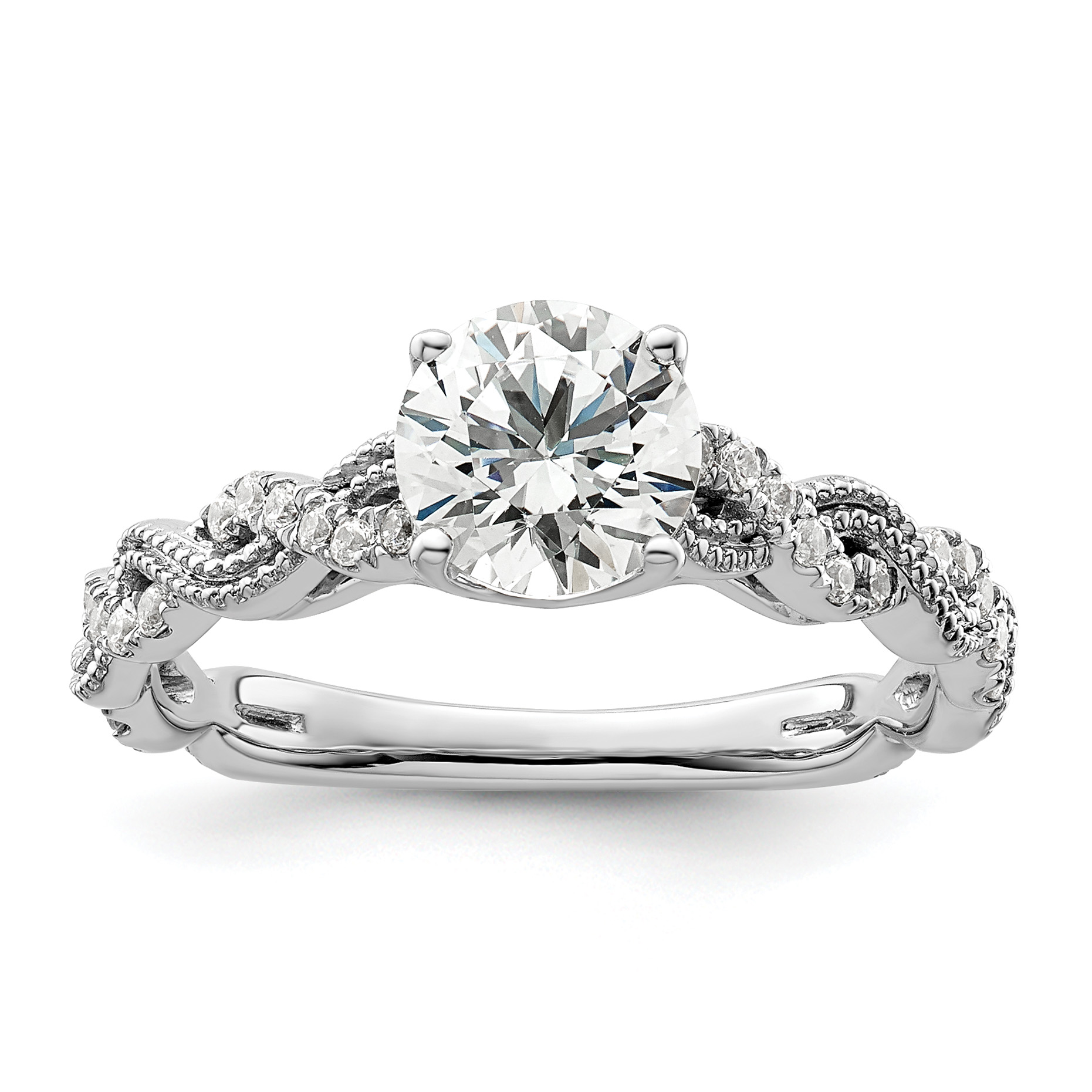 14k White Gold 1/5 carat Lab Grown Diamond VS/SI+ G+ 1 carat Center Round Semi Mount Engagement Ring (RM9093E-100-7WLG)