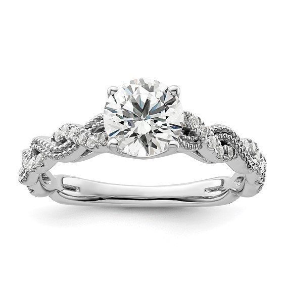 14k White Gold 1/5 carat Lab Grown Diamond VS/SI+ G+ 1 carat Center Round Semi Mount Engagement Ring
