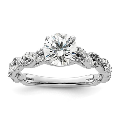 14K White Gold 0.20 Carat Lab Grown Diamond VS SI+ G+ 1 Carat Center Round Semi Mount Engagement Ring