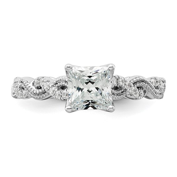 14k White Gold 1/5 carat Lab Grown Diamond VS/SI+ G+ 1 carat Center Princess Semi Mount Engagement Ring