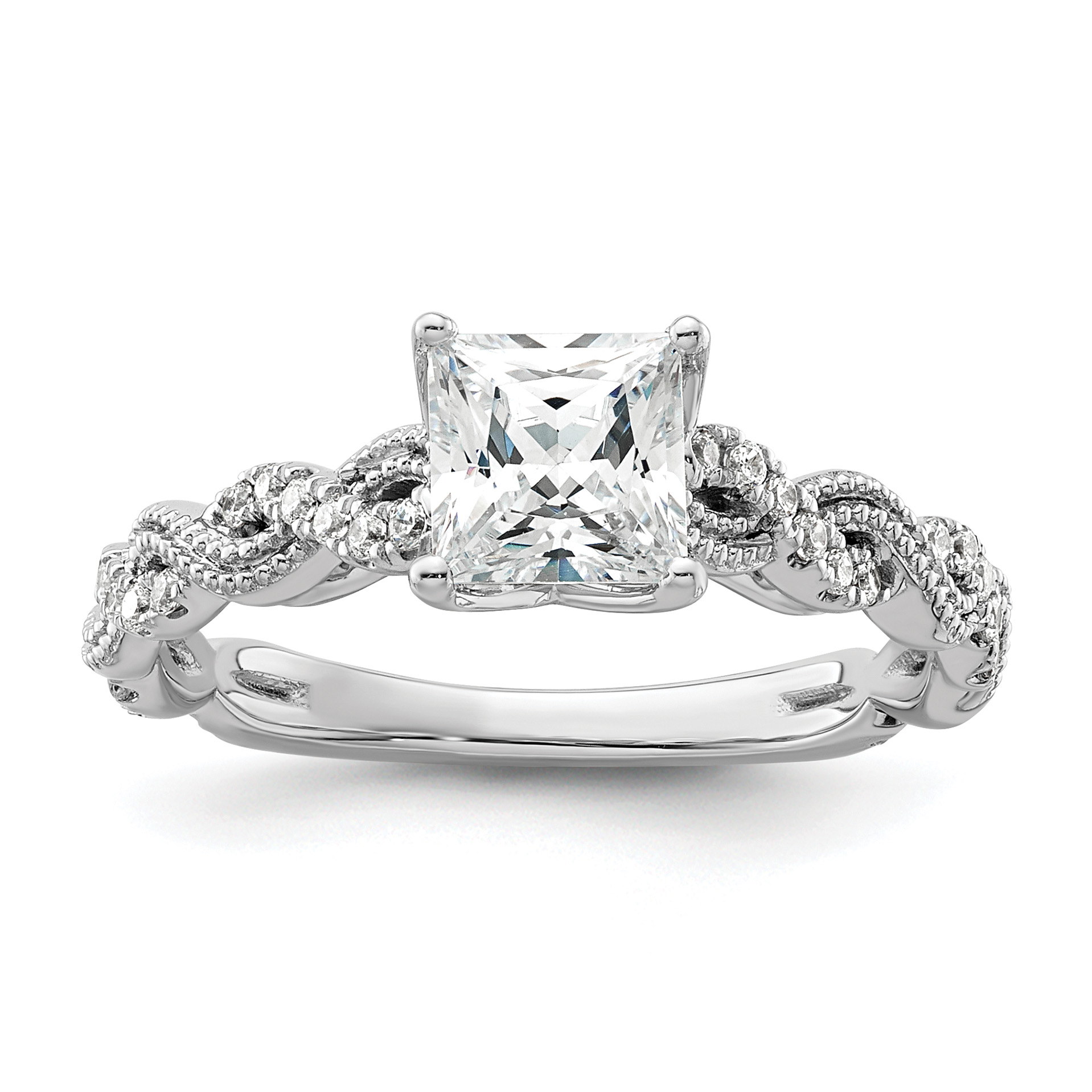 14k White Gold 1/5 carat Lab Grown Diamond VS/SI+ G+ 1 carat Center Princess Semi Mount Engagement Ring (RM9094E-100-7WLG)